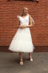Фатиновое  платье миди с пышной юбкой (Белое)    - фото 